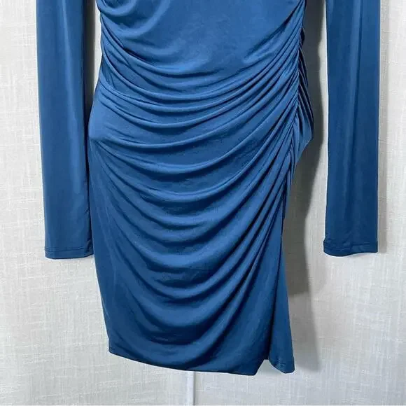 Pull&Bear‎ NWT Ruched Bodycon Cut Out Blue Mini Dress Size S - Picture 7 of 15